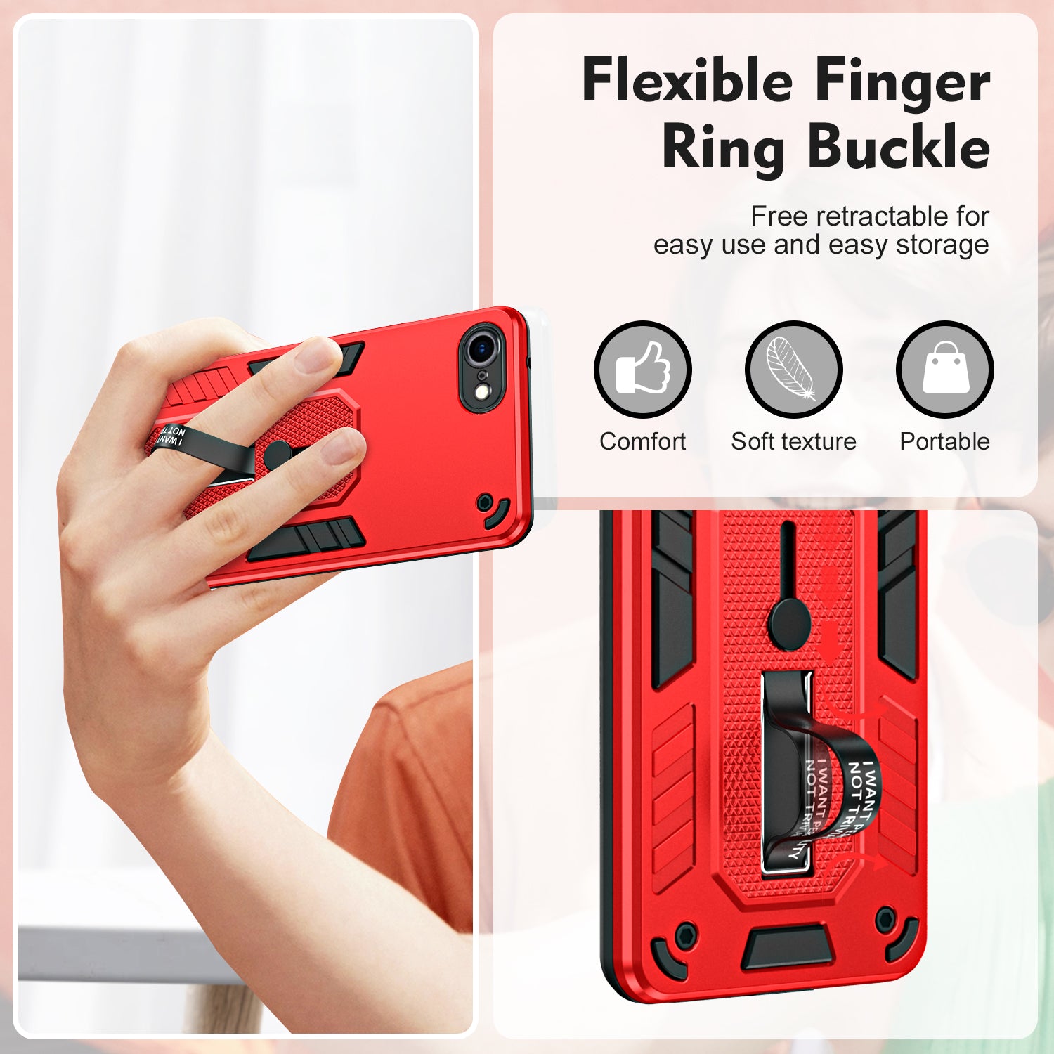 Til iPhone 7/8 4,7 tommer/SE PC TPU Kickstand Telefon Case Finger Grip Beskyttende Cover Til iPhone 7/8 4,7 tommer/SE PC TPU Kickstand Telefon Case Finger Grip Beskyttende Cover